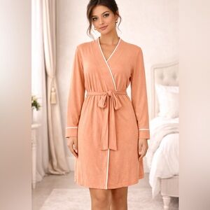 Cosabella Wrap Robe White Trim super soft pima cotton in Salmon women’s size M